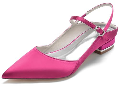 Donna con Strass A Punta Raso Chiusa Scarpe da Sposa Scarpe Piatte con Cinturino alla Caviglia Slingback Ballerine,Rose,42 EU