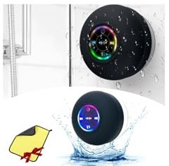 Mini haut-parleur de douche Bluetooth avec lumière LED, haut-parleur Bluetooth étanche IPX4 sans fil avec ventouse, haut-parleurs Bluetooth portables avec lumière LED pour salle de bain (noir)