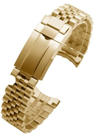 MENGKE Solid Steel Arc Armband Kompatibel Mit Rolex Oyster Edelstahlarmband Herren- Und Damenuhrenkette 20 Mm Gürtel(Gold)