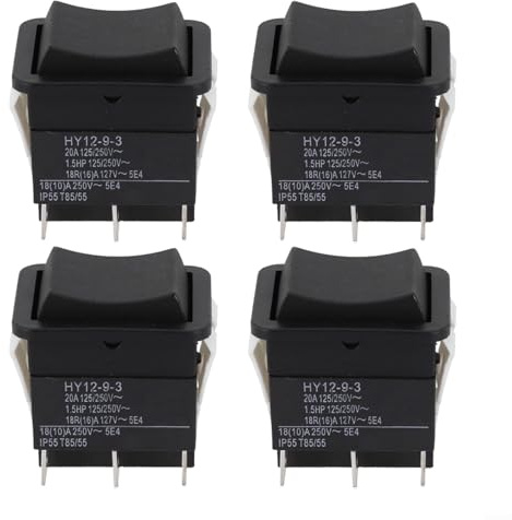 URPIZY HY12-9-3 Ein/Aus/Ein Wippschalter 125/250V 20A Druckschalter 6-polig für Industrie und Gewerbe(4 Stück)