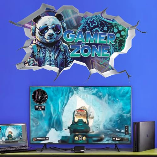 ANHUIB Gaming Wandtattoo Kinderzimmer Junge Wandtattoo Panda Gamer Wandsticker 3D Gaming Jungen Wandsticker Gamer Zone Groß Game Wandaufkleber Jugendzimmer Junge Wandsticker Schlafzimmer Spielzimmer