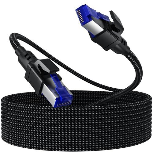 Cable LAN 10M,cable de red Cat8 de 10m,cable Ethernet Gigabit de 40Gbps,2000 MHz cable S/FTP,cable de red trenzado nailon con conector RJ45para PC/PS5/computadora portátil/enrutador/módem/juegos/CAT7