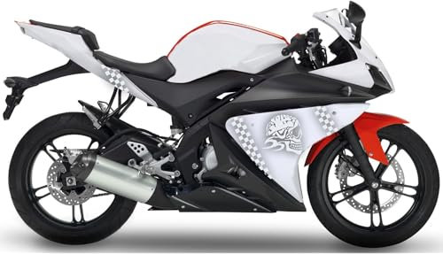 DualColorStampe Adesivi Compatibili con Yamaha YZF-R125 R125 - Design Scacchiera Teschio - Personalizzazione Moto M0166 (BIANCO LUCIDO)