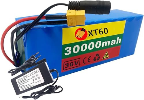 E-Bike Akku 36V 30Ah, E-Bike Battery Pack 36V 30Ah eingebauter BMS wasserdichter PVC-Akku Mit Ladegerät Rechargeable Battery für 100W 200W 350W 500W 750W 800W Motor