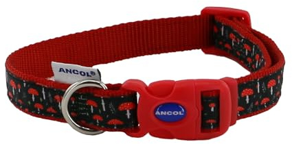 Ancol Mushroom Patterned Strong Hardwearing Nylon Adjustable Dog Collar To Fit Neck 30-50 cm Size 2-5