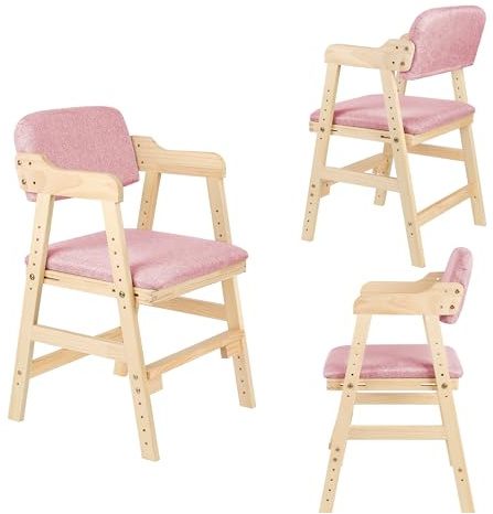 XUANYU Hochstuhl für Esszimmer Wohnzimmer Arbeitszimmer, Stabiler Esszimmerstuhl Holz mit Sitzkissen, Kinderhochstuhl Verstellbar Ergonomisch (Rosa-Holz)