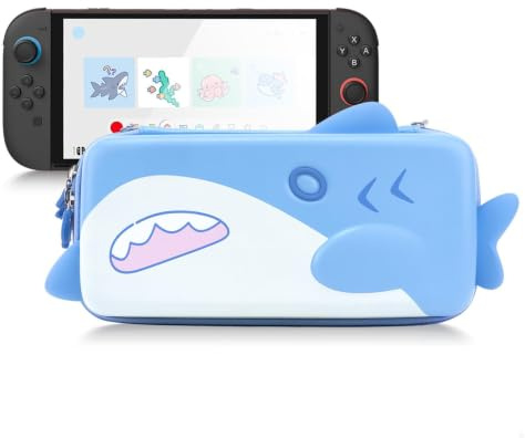 GeekShare Portable Carrying Case Compatible with Switch 2 (2025), Hard Storage Bag with 12 Game Card Slots, Cute Travel Case for Switch 2 Console and Accessories, Shark