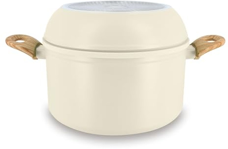 MENASTYL - Batterie de Cuisine Empilable - Gamme The Super Ball - 98% d'Aluminium Recyclé - Compact - Revêtement Céramique Antiadhésif - Tous Feux dont Induction - Couleur Crème - 8 Pièces