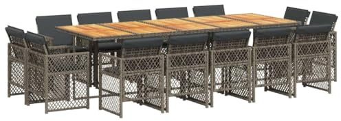 vidaXL 15-TLG. Garten-Essgruppe mit Kissen Grau Poly Rattan