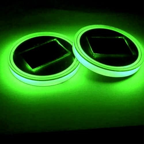 LED Coaster for Car, Car Luminous Coaster - 2 PCS Solar-Powered Cup Holder Coasters with Lighting, 2.75inch Universal Fit for Most Vehicles (green)