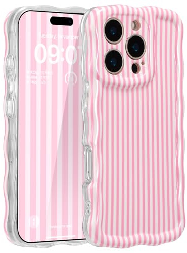 ZCDAYE for iPhone 16 Pro Max Case Wavy Edge Phone Case Pink Stripes | Cute Pretty Aethetic Pattern Printed Women Girly Cases, Full Camera Protection, Comfy Soft Phone Cover for iPhone 16 Pro Max