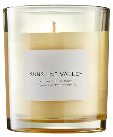 BUTLERS Duftkerze Sunshine Valley Glas - PURE POETRY - 40h Brenndauer | Note Zitrone & Lavendel - ø9 x H10 cm - Parfümkerze zur Raumbeduftung - Raumduft-Kerze für Nachttisch & Regal