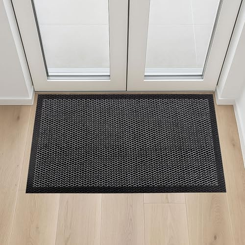 Ultralux Halkfri PVC-nätdörrmatta, slitstark 3D smutsfångare dörrmatta, inomhus utomhus smutsbarriärskrapa entrématta för fram- och bakdörrar, 80 x 50 cm, grå och svart