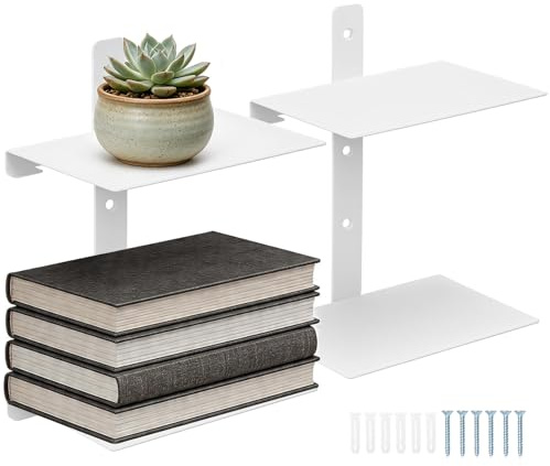 AULSAM 2 Stück Unsichtbares Bücherregal, Schwebendes Bücherregal, Unsichtbare Regale für Bücher, Schwebendes Regale Wand für Schlafzimmer, Floating Bookshelf Metall Stabil für Büro, Küche(weiß,2)
