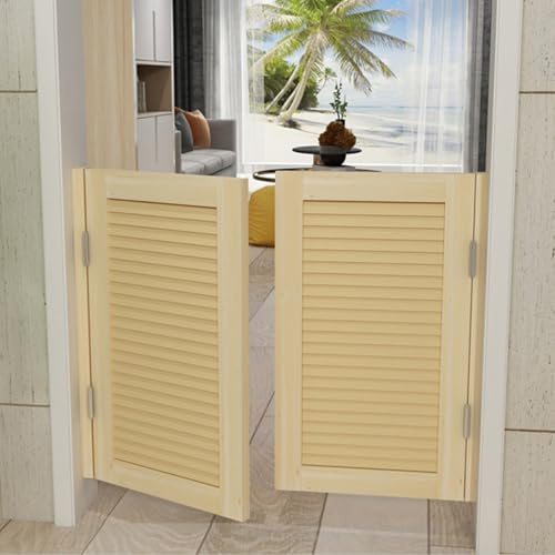 Porte Battante Portes, Portes de séparation de cuisine d'intérieur, Portes de Cloison à Fermeture Automatique en Bois Massif, pour Salle de Bain/buanderie/toilettes Bois-W85×H90cm(Porte double)