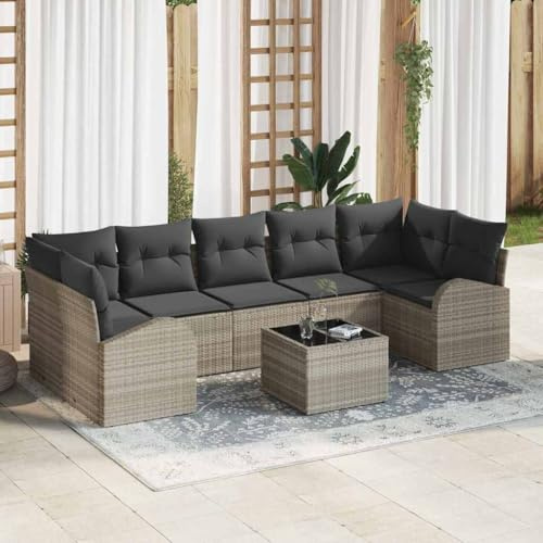 HFXHIJXQ 8-TLG Gartensofa Poly-Rattan wetterfest 165×55 cm mit Stauraum Eckbank für Terrasse Balkon Dunkel-/Hellgrau