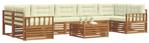 vidaXL Outdoor-Sofagarnitur mit Kissen 8 pcs Natur und Creme, Garten-Sofa, modulares Möbel, robuste Sitzgelegenheiten, Moderne Lounge für Terrassen, bequemes Set