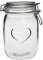 Nicola Spring Heart Shaped Glass Storage Jar with Airtight Clip Lid - 1000ml - 1 Pack - 4 Colour Seals - Kitchen Vintage Round Preserving Container for Pickling, Chutney, Jam, Coffee, Oats