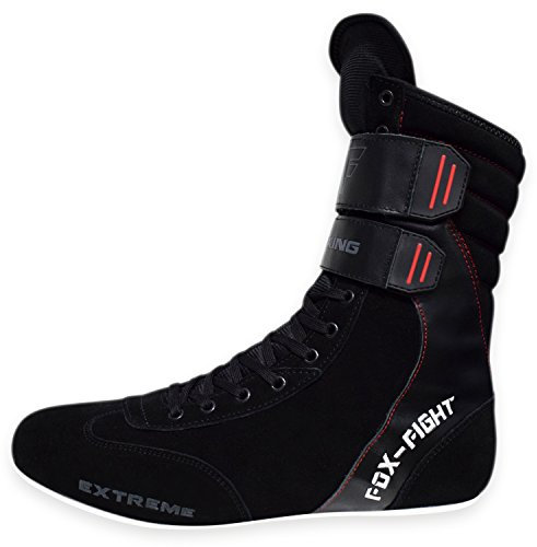 FOX-FIGHT Extreme Boxstiefel aus echtem Leder professionelle hochwertige Qualität Boxen Boxing Schuhe Boxschuhe Box Hog Boots 42 - schwarz