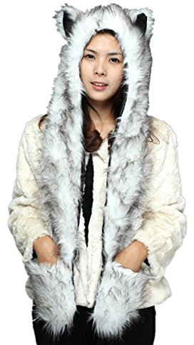 JOYHY Unisex Erwachsene Teenager Kunstpelz Flauschigen Tier Hut mit Pfoten Wolf