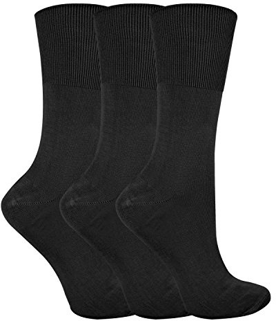 Sock Snob - 3 Pairs Ladies Thin Anti Odour Loose Wide Top Non Elastic Bamboo Socks for Summer (4-7 uk, SE047 Black)