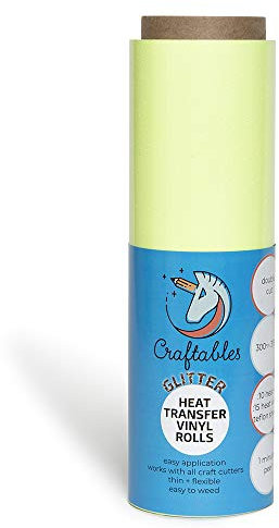 Pastel Yellow Glitter Heat Transfer Vinyl 8 ft. Roll HTV - Easy to Weed Tshirt Iron on Vinyl for Silhouette Cameo, Cricut, Heat Press, All Craft Cutters by Craftables