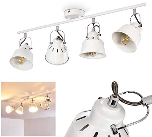 HOFSTEIN Deckenleuchte Safari, Deckenlampe aus Metall in Weiß, 4-flammig, mit verstellbaren Strahlern, 4 x E14-Fassung, Spot im Retro/Vintage Design, ohne Leuchtmittel