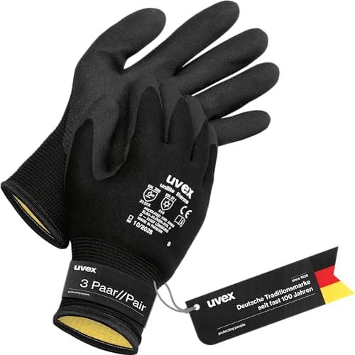 Uvex unilite thermo - Kälteschutzhandschuhe - Winterhandschuhe für trockene Umgebung - warm, gefüttert & lebensmitteleignet - 3 Paar - Schwarz - 09/L