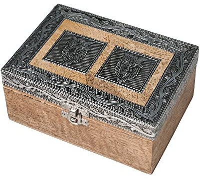 HAB & GUT -BOX052- Schmuckbox aus Holz, Eule 17 x 12 x 8 cm rustikal Vintage Old Retro