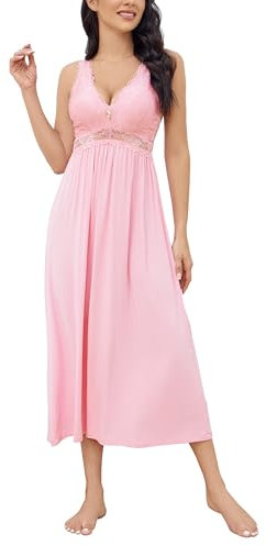 Alcea Rosea Chemise de Nuit pour Femme avec Dentelle décolleté en V sans Manches Nuisette élégante (Poudre, XXL)