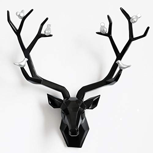 YHRJ Hirschköpfe deko Hirschgeweih Deko Modern,Innen Dreidimensionale Hirschkopfskulptur, Geometrisches Tierkopf Hängendes Geschenk, Umweltfreundliches Harz, 3 Arten (Color : Black, Size : 51 * 52CM)