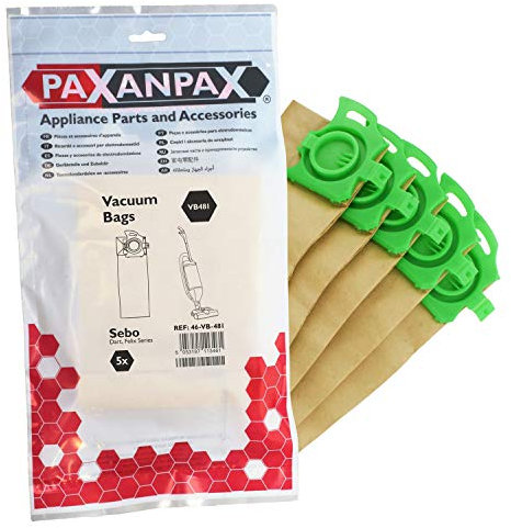 Paxanpax VB481, VB481-Sacchetti di Carta compatibili Sebo Dart & Felix Serie (Confezione da 5)