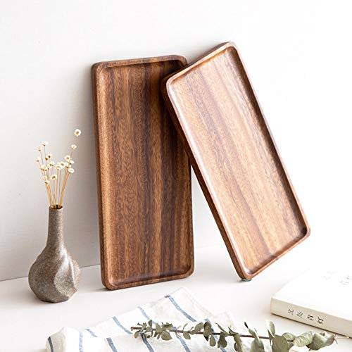 WHK Bandejas rectangulares de Madera para Servir, Plato para Mesa, Bandeja para té, Aperitivos para el hogar, Plato para Almacenamiento