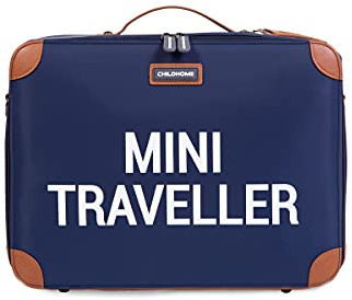 CHILDHOME, Valise Enfant, Week-end, Format Cabine, Compact, Solide, Anse pour transport, Etiquette Nom, Design, Simili Cuir, Mini Traveller Marine/Blanc