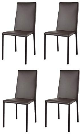 t m c s Tommychairs - Set von 4 stapelbaren Stühlen Modell Julia für Küche, Bar und Esszimmer, Robustes Gestell aus Stahl, gepolstert und mit Kunstleder in der Farbe Moka bezogen