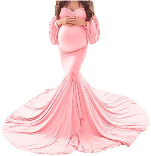 Walaka Robe Grossesse de Photographie Elégante Vetements Maternité Robe Longue en Dentelle Epaule Dénudé Femme Enceinte Costume Habillée de Shooting Photo Mariage Plage Cérémonie