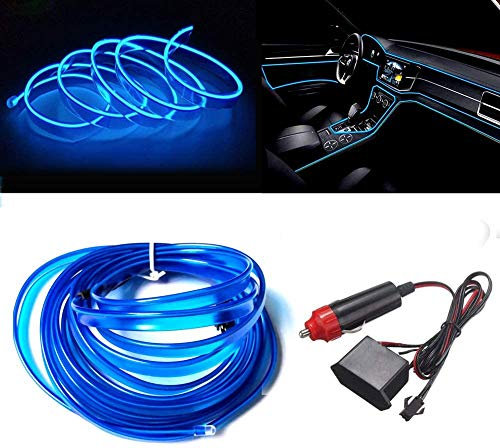 Balabaxer El Wire Bande lumineuse LED pour intérieur de voiture Bleu 3 m Fil néon 12 V avec protection fusible pour décoration intérieure de voiture avec bord de couture de 6 mm