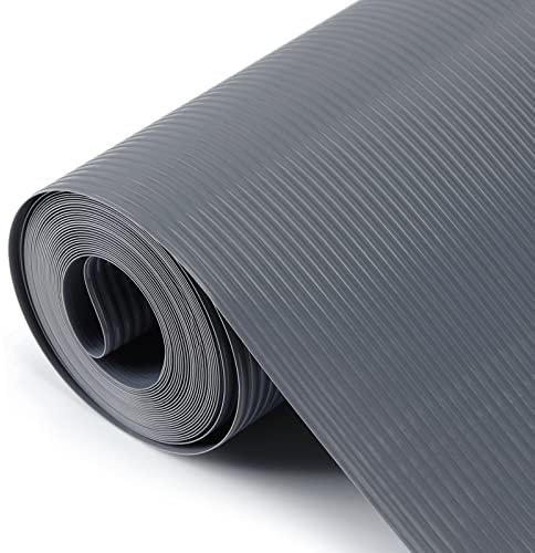Hersvin 45cmx500cm Plastico Protector para Cocina Cajones, Alfombras Non Adhesivo para Nevera Mueble Fregadero Estante Organizador Cubiertos EVA Cubre Encimera (Gris Oscuro/Rayas)