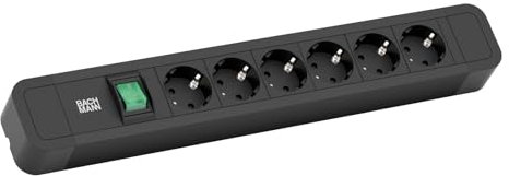 BACHMANN - Primo 2 - Steckdosenleiste 6-Fach mit Schalter. 6fach Steckdosenleiste aus Aluminium mit Schalter in schwarz, Kabellänge 2m HO5VV-F 1,50qmm