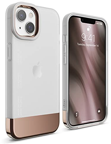 elago Coque Glide Compatible avec iPhone 13 (6.1) Étui, Housse de Protection en TPU Mince, Antichoc, Protection Améliorée de L'appareil Photo, Résistant aux Rayures (Transparent/Satin Or Rose)