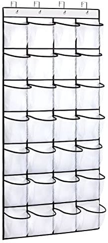 REGELETO 28 Pockets Over the Door Shoe Organzier, Hanging Shoe Rack for Door Large Capacity Shoe Organizer Holder with 4 Metal Hooks (28 Pockets)