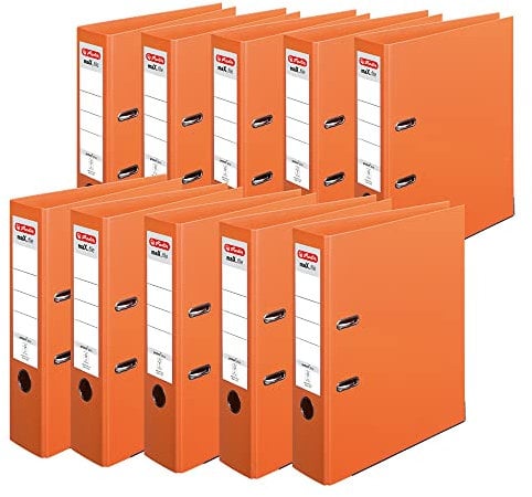 Herlitz 10834471 Ordner maX.file protect+, A4, Rückenbreite: 8cm, Voll-PP-Folienbezug, orange, 10 Stück
