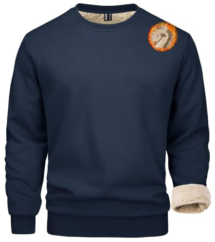 MAGCOMSEN Herren Winter Sweatshirt Fleece Pullover Gefüttert Sport Pulli Warm Langarm Shirt mit Rundhalsausschnitt