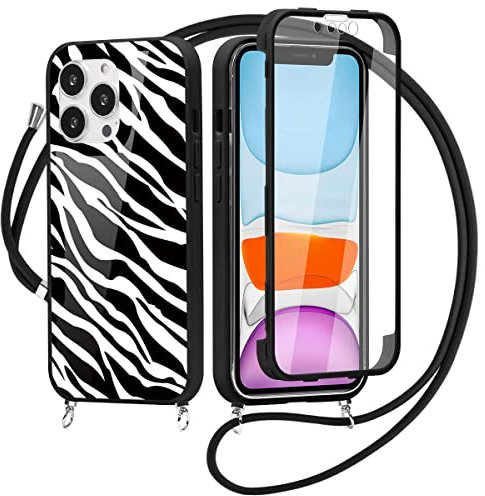 Yoedge 360 Grad Hülle Handykette für Xiaomi Poco X3/X3 Pro/X3 NFC 4G 6,67, Necklace Silikon TPU Fullbody Schutzhülle mit Integriertem Displayschutz Transparent Stoßfest Hülle mit zum Umhängen - Zebra