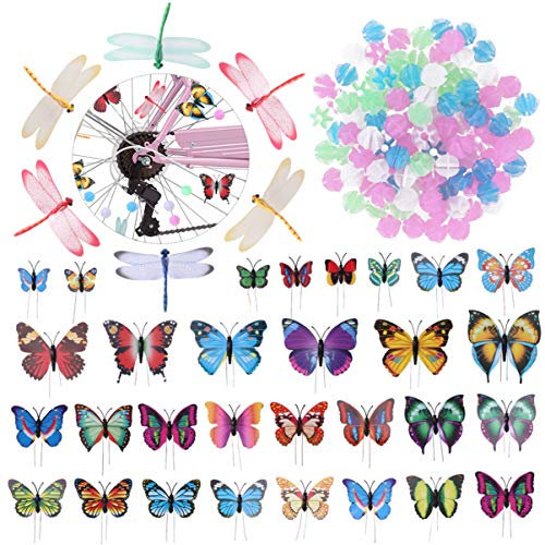 ABOOFAN 144Pcs Fahrrad- Rad Sprach Perlen Set- Sortierte Farbe Clip Perlen Dekoration mit Runden Speichen- Perle Schmetterling- Clips Sprach Libellen Klipps Fahrrad- Zubeh?r für Kinder