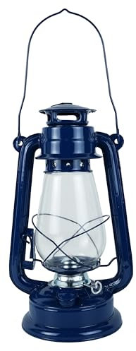 Sturmlaterne mit Petroleumbrenner Schiffslampen Metall H=31cm Ø=14cm blau lackiert Sea-Club