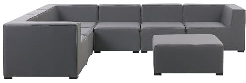 Beliani Luxuriöses 7-teiliges Outdoor Lounge Set grau Polsterbezug rechtsseitig Arezzo