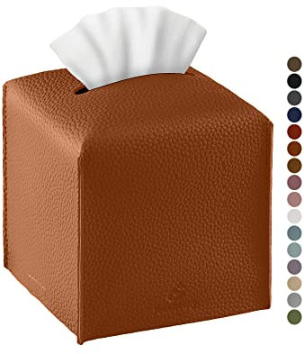 Jeethemy Taschentuchbox, quadratisch, PU-Leder, modernes Design, 12,7 x 12,7 x 12,7 cm, einzelnes Kamelbraun