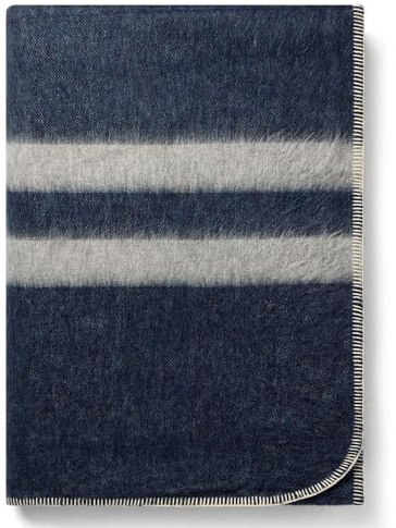 Dicke Decke aus Alpakawolle, schwer, für Camping, drinnen und draußen, weich, Peru, Queen-Size-Größe, gestreiftes Design (Blue Jean/Soft Grey, Queen-Size)