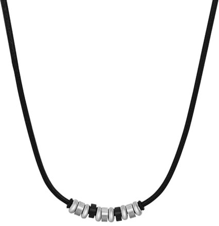 s.Oliver Kette mit Anhänger Edelstahl Leder Herren Halsschmuck, 45+5 cm, Silber, Kommt in Schmuck Geschenk Box, 2035829
